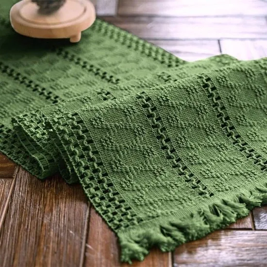 Pannelli macramé in stile boho - verde - tessuto di cotone a mano - 30 x 180 cm