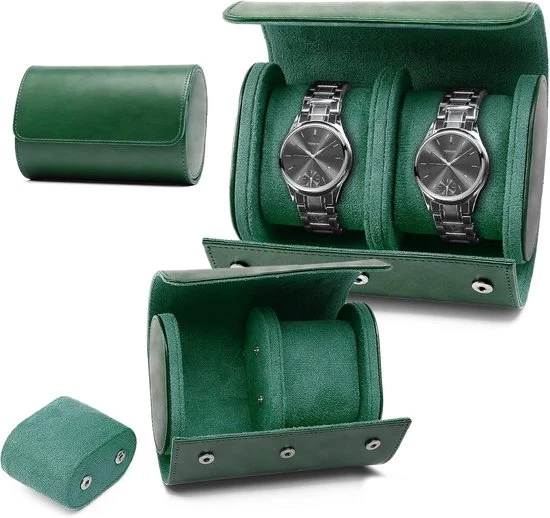 Portafoglio orario - 2 orologi - per viaggi - verde - pelle PU