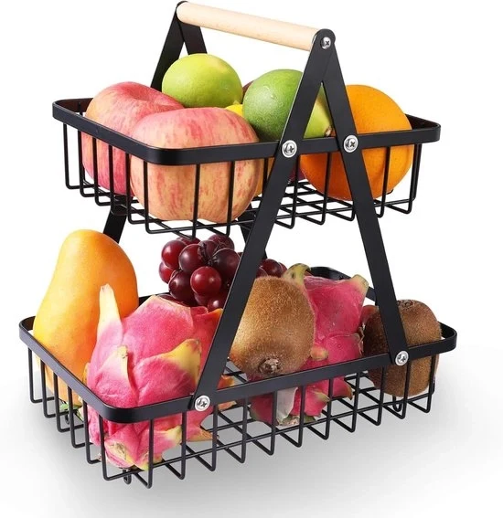 Fruitiera a doppia lastra - adatta per uso domestico e ufficio - maniglia in legno