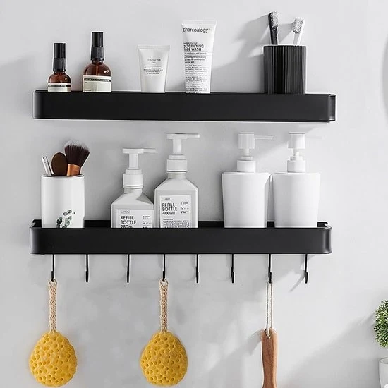 Set di 2 piastrelle doccia - organizzatore bagno - 40 cm - nero - alluminio