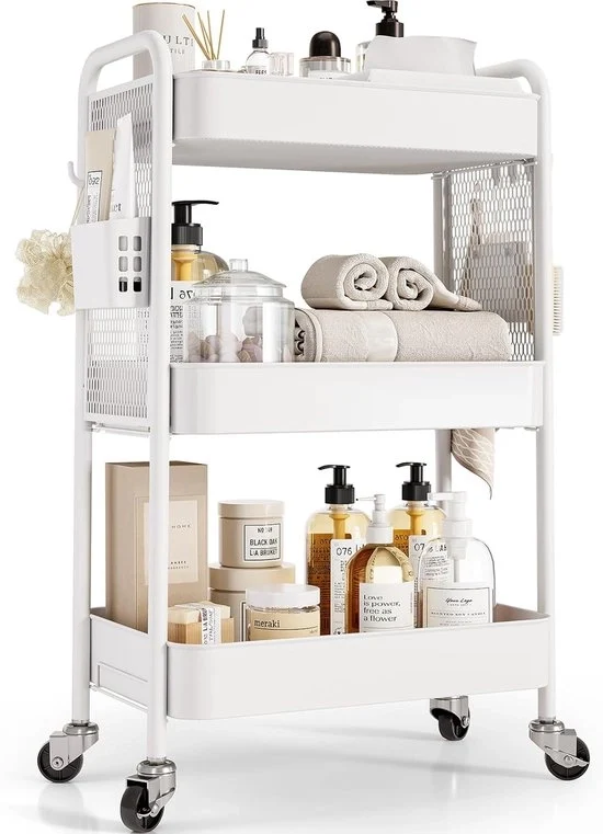 Carrello di stoccaggio su ruote - carrello multifunzionale - 3 livelli - bianco