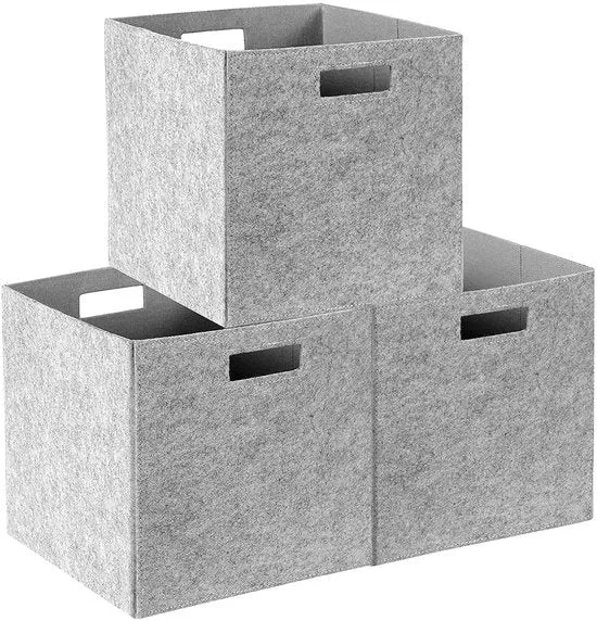 Set di 3 contenitori di archiviazione flessibili e pratici - Tessuto di velluto - 31 x 31 x 31 cm