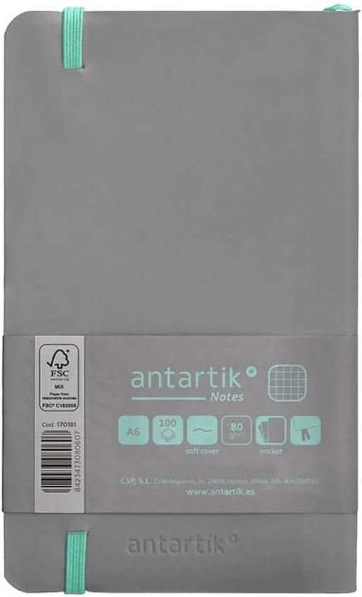 Taccuino con elastico - a righe - A6 - 100 pagine - grigio e blu turquesa