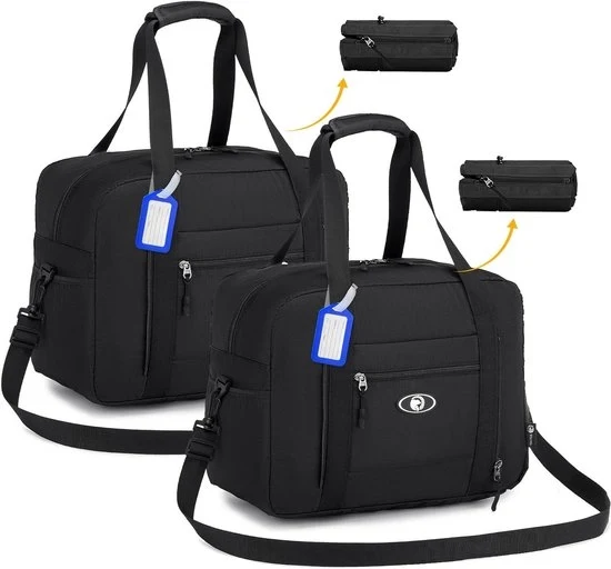 Borse per bagaglio portatile pieghevoli - impermeabili - 2 pezzi - nero - nylon - 40x30x20
