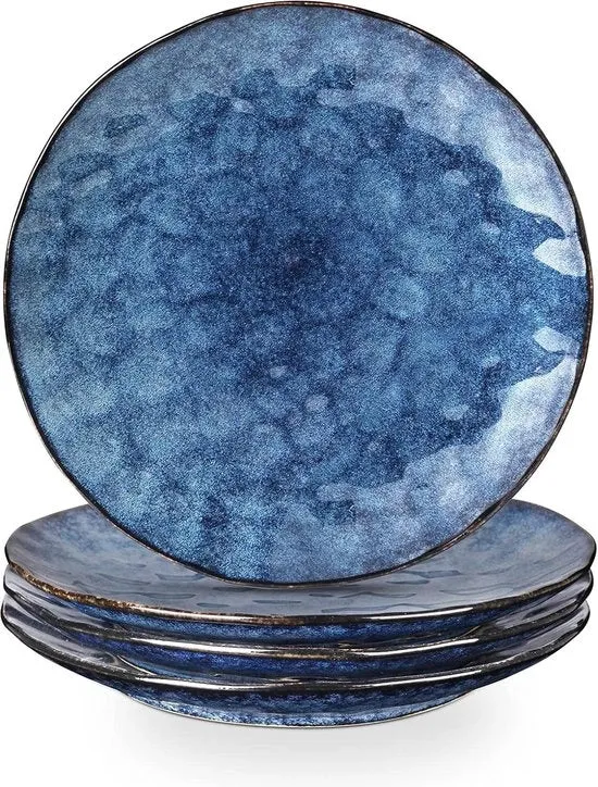 Set di 4 piatti da tavola - 10,5 pollici rotondi - resistenti a microonde e lavastoviglie - porcellana resistente ai graffi - adatto per bistecca, pasta, pizza - per uso domestico, occasioni e ristoranti - blu Set di piatti da tavola