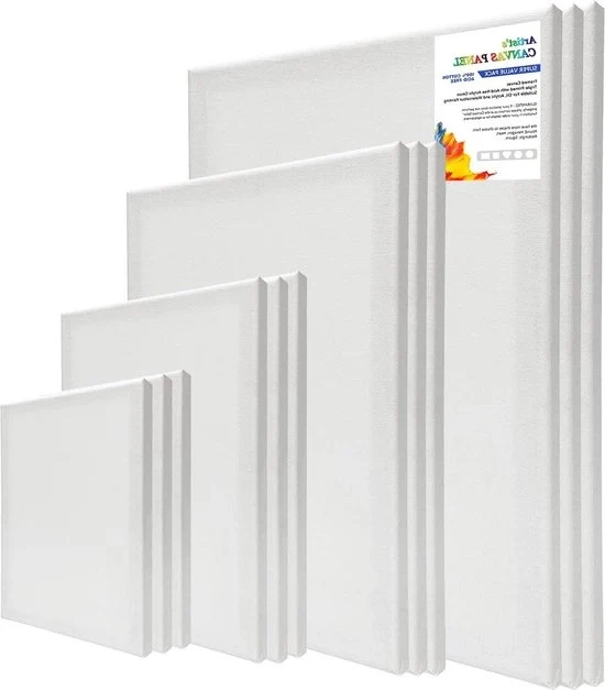 Set di tela per dipingere tela da spolvero - 12 pezzi - 13 x 18 cm | 18 x 24 cm | 24 x 30 cm | 30 x 40 cm - 3 volte primito bianco - tela di cotone 100% - tela per acrilici e olio grandi dimensioni