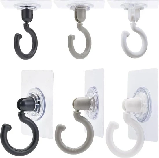 Haken per plafondo autoadesivi - Hanger per parete appuntenti senza forare - Rotore per plafondo rotativa - 360 °/180 ° - Per piccole piante e accappatoi - Set da 6.