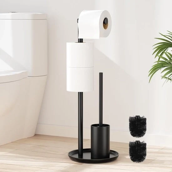 Supporto per carta igienica in acciaio inossidabile a stantuffo con spazzola per il water - nero opaco - accessorio per il water
