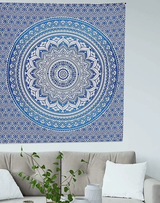Tappeto magico psichedelico - Mandala ombra disegno - 1 pezzo - Blu - Cotone