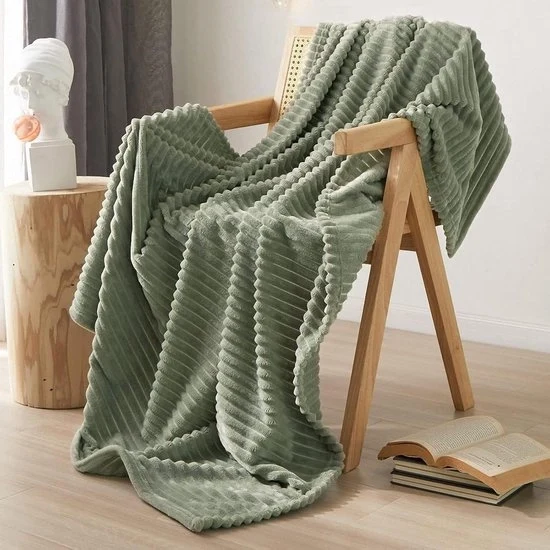 Coperta morbida - 1 pezzo - verde oliva - materiale fleecé - 100 x 150 cm