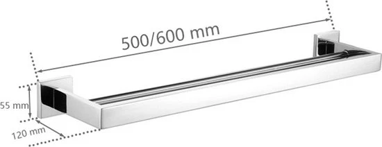 Sostegno Asciugamani per Bagno - Appoggio - Bagno - Sostegno Asciugamani - Braccio - Acciaio Inox - 60CM