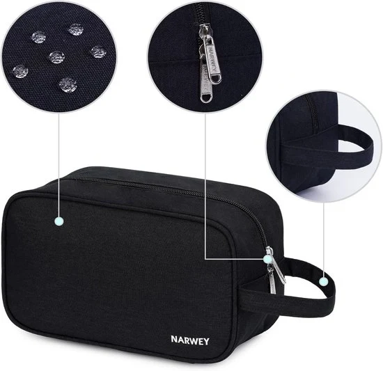 Bagno per Viaggiatori - Donna e Uomo - Borsa Impermeabile per Trucco e Rasatura - Bagno e Toletta - Nero - Borsa di Viaggio Pratica