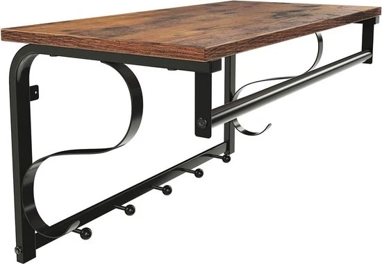 Standard di abbigliamento a parete con 5 ganci e tavolo Progettato industrialmente, gruccia a parete con maniglia per appendere per tutte le stagioni, per soggiorno, camera da letto, bagno e camera, stile vintage, nero