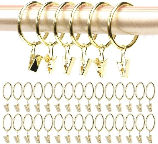 Anelli per tende con ganci - 30 pezzi - oro - 32 mm