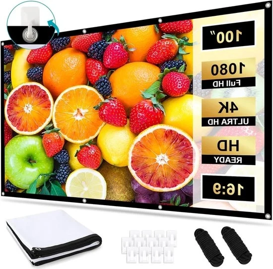 Schermo da Proiezione Portatile 100 Pollici - Facile da Sospettare, 16:9, 4K HD, Schermo da Proiezione per Esterni, da Campeggio e Home Cinema