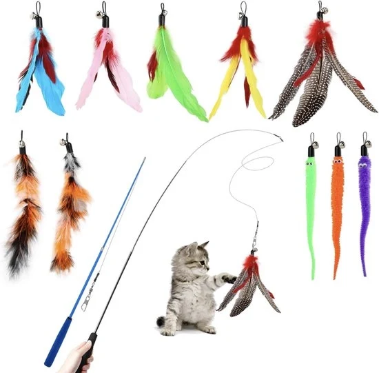 Set di Giocattoli per Gatti con Cavi – 12 pezzi Giocattolo Interattivo per Gatti con 2 Steli Estensibili e 10 Navicelle con Cavi