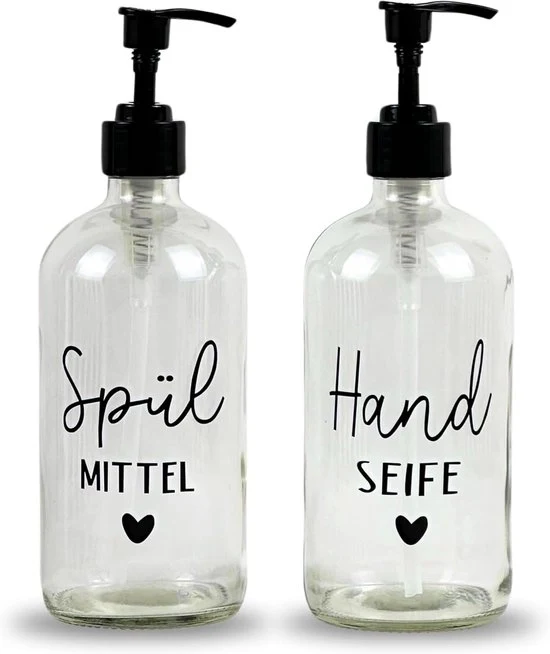 Dispensatore di sapone vetrato - sapone per mano e detersivo per piatti - 500 ml - nero