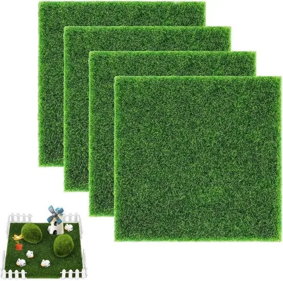 Erba Finta Miniatuta - Decorazione per Interno e Esterno - 4 Pezzi - 15 x 15 cm