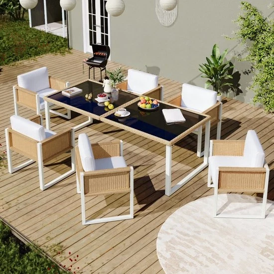 Set di mobili da giardino in rattan polimerico - 6 pezzi - Demontabile - Lavabile