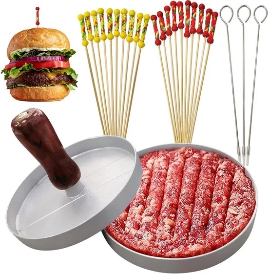 Fabbricatore di Hamburger - Alluminio - Senza Incollaggio - con Spiedini