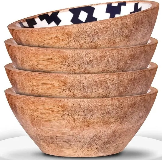 Set di Cesti in Legno da 4 - Servizio Rustico Elegante in Legno Duraturo - Piatti in Legno Manufatti a Mano - Per Cibo e Frutta - Piccolo Set di Cesti in Legno