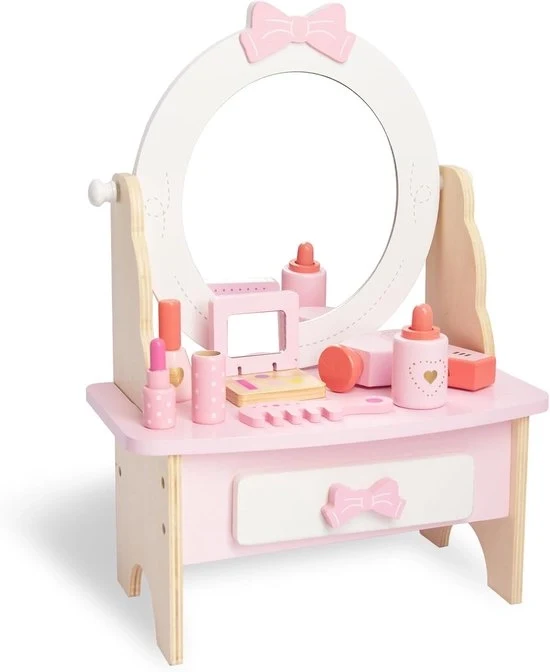 Tavolo di trucco in legno rosso con specchio - 1 pezzo - colore rosso - legno