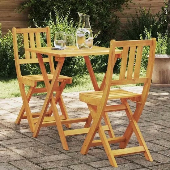 Set da Cucina a 3 Posti in Legno Massello - Tavolo da Pranzo - Sedie in Acacia Scuro