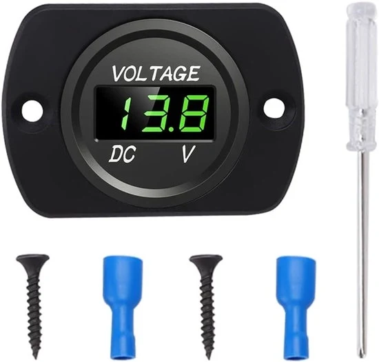 Voltmetro Digitale DC 12V 24V con Pannello di Montaggio - Contatore di Tensione Circolare per Barche, Veicoli da Terra, Motocicli, Camion, ATV, UTV (Bianco)