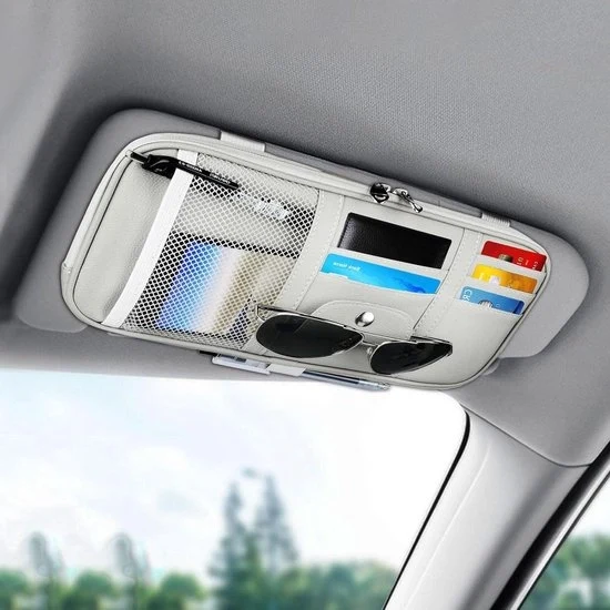 Organizzatore di auto con tas in pelle per documenti, carte di credito, portachiavi e portafoglio.