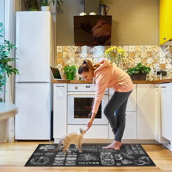 Set di tappeti da cucina stile erbe - antiscivolo impermeabile - facile da pulire - Tappeti da stazione per lavanderia ufficio casa - 45x75+45x120cm