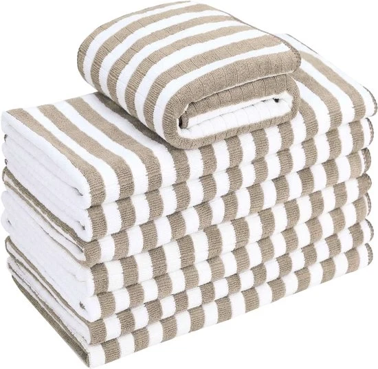 Set di 8 Asciugamani Microfibra - Super Assorbenti, Leggeri e Densi - Asciugamani da Cucina 65x45 cm con Appoggio - Khaki