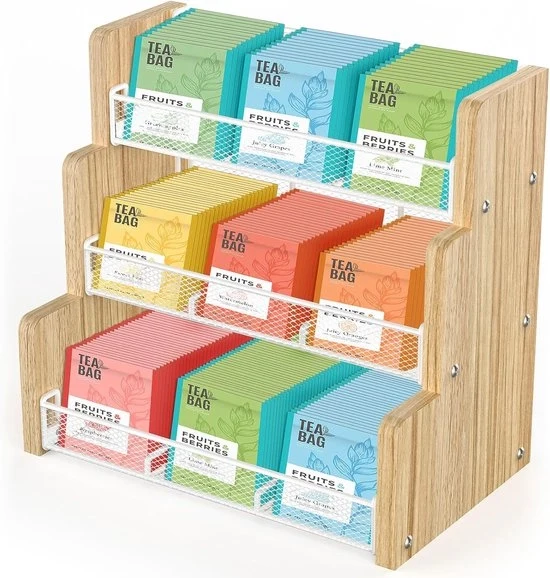 Organizzatore per tè - Conservazione in legno - 3 strati - Adatto per cucina e ufficio