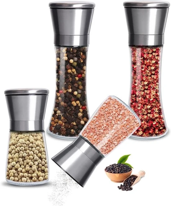 Set di 4 Molini da Pepe e Sale in Ceramica Regolabili - Macinapepe Manuale per Varie Spezie e Peperoncino
