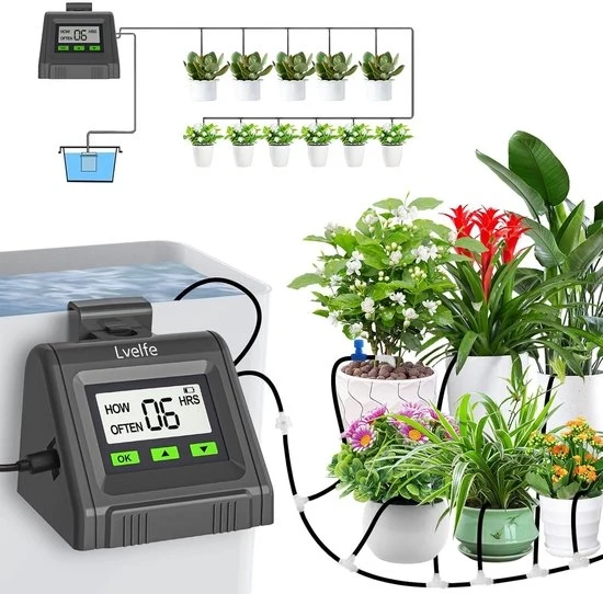 Sistema di Irrigazione Automatico - Kit di Irrigazione a Gocce - Regolabile Flusso d'Acqua - Supporta 11 Piante alla Volta - Adatto per Piante da Serra, Giardino, Balcone e Vasi
