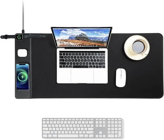 Pavimento di Ricarica Senza Fili da 15 W, Pavimento di Gioco Idrorepellente con Superficie Liscia Ultra, Base Antiscivolo, Pavimento da Scrivania XXL, 90 x 40 cm, Pavimento da Scrivania Classico Nero per MacBook, Laptop