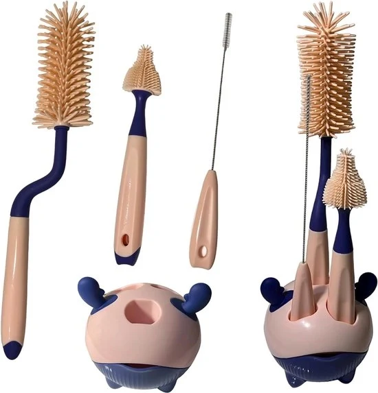 Borsetto per flaconcini - Aspirapolvere per flaconcini - 3-in-1 borsetto di silicone e plastica - Spazzola morbida - Spazzola aspirante - Raccoglitore di ramoscelli - Supporto di archiviazione - Forma flessa per ogni tipo di flaconcino