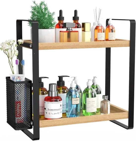 Organizzatore per trucco e cura della pelle - in legno 2 strati - Adatto per la stanza da bagno