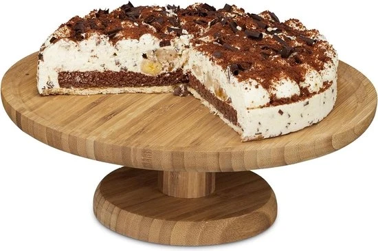Piatto da torta con supporto - Bambù - Circolare - A piede - H x D ca. 115 x 33 cm - Per torta, dolce o formaggio - Naturale Piatto da torta con supporto