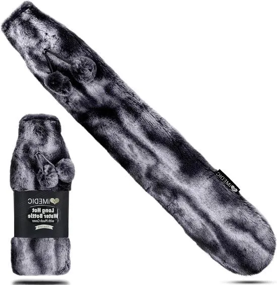 Ciotola di acqua calda extra lunga con fodera in lana di alta qualità o maglia - copertura e imbottitura in imitazione di pelliccia grigia scuro - capacità di 2 litri