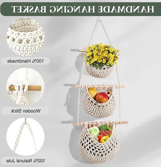 Cestelli per frutta - 3 livelli - tessuti a maglia - contenitori per la cucina - frutta cesto - soggiorno - bagno - camera da letto