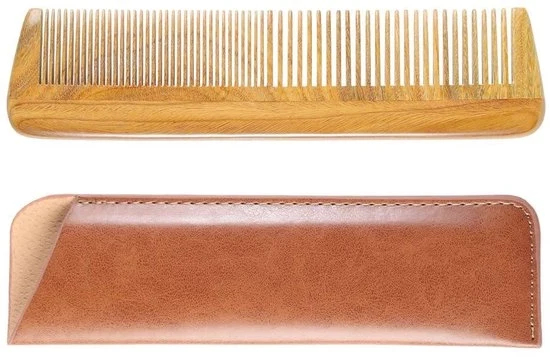 Spazzola per capelli in legno di sandalo naturale - per capelli, barba e baffi - con borsa in pelle