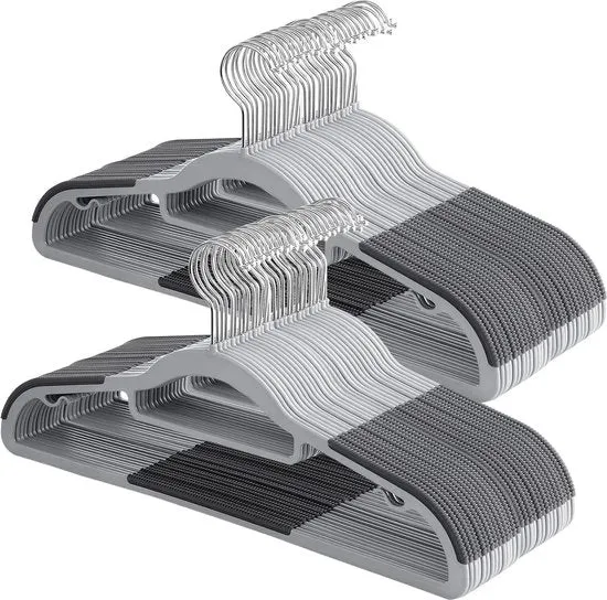 Hangers per capo di abbigliamento in plastica - set da 50 - design antiscivolo - gancio rotante - grigio - risparmio di spazio