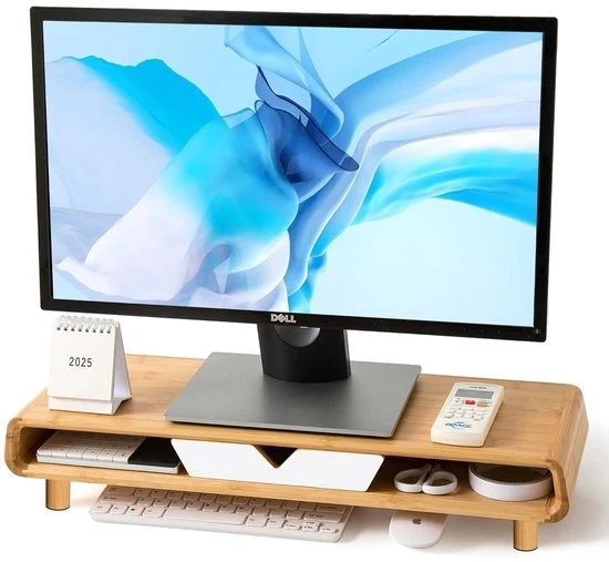 Monitor da base in bambù con caricatore - ergonomico - design moderno