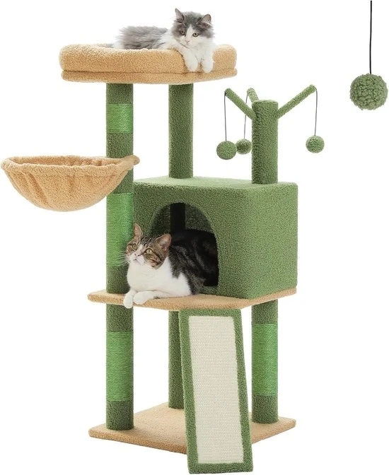 Catena per gatti con piattaforme multiple - Torre per gatti con barre di grattamento - 105 cm - Grigio - Sisal