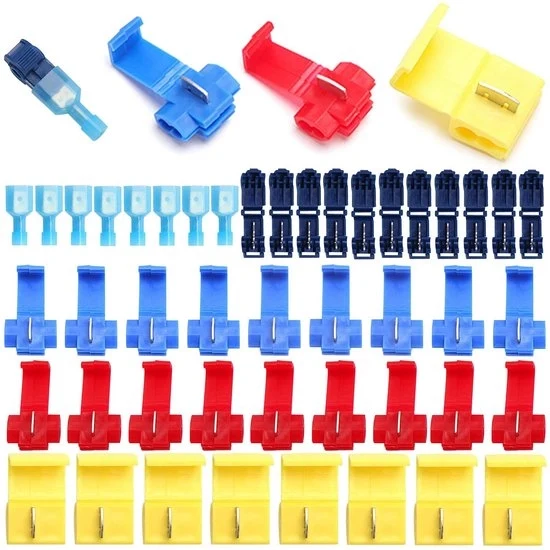 70 Connettori di Cavo Elettrico T-Tap per Aftakconnectori, Set di 70 Connettori Isolati con Strippatore Integrato (Rosso/Blu/Giallo/Blu Scuro)