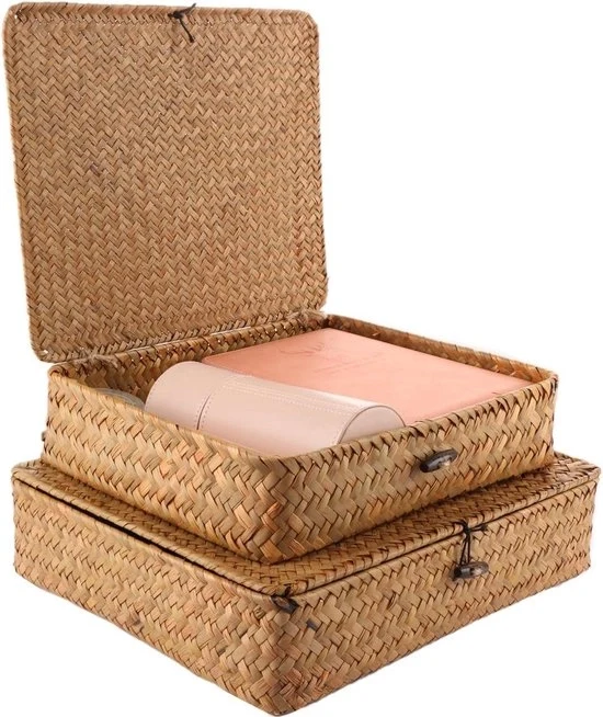Mand con coperchio in rattan naturale intrecciato - contenitore per soggiorno bagno cucina Modello: Specifica: Codice prodotto: