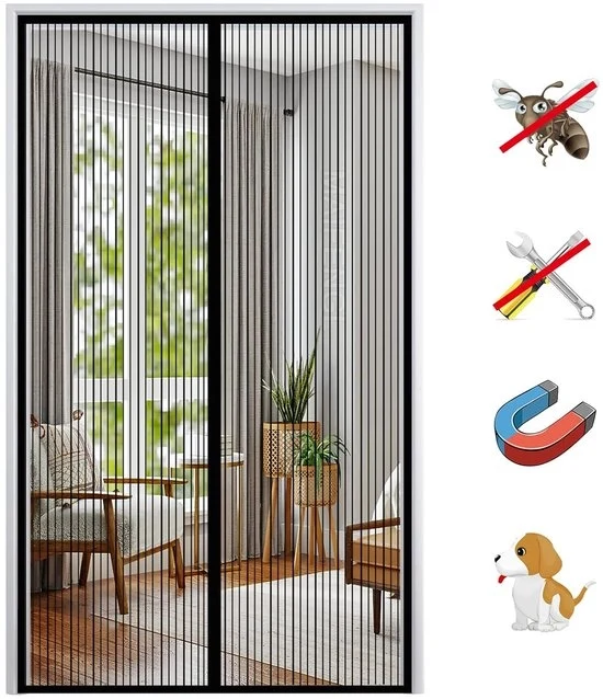 Veloce schermo antinsettico magnetico per porta - 1 pezzo - Nero - 90 x 210 cm