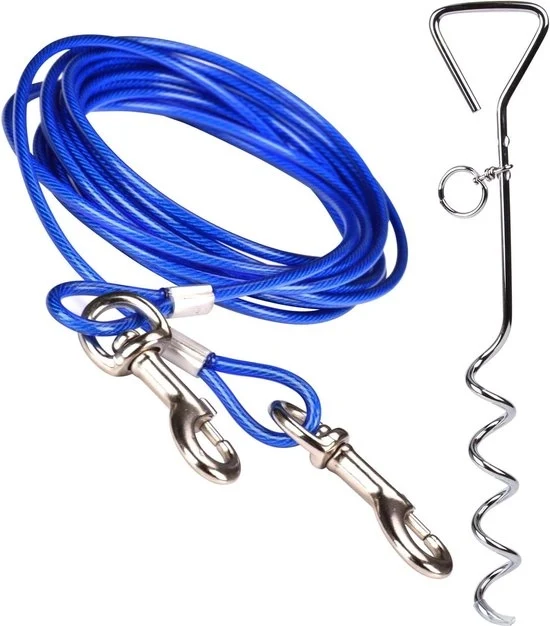 Cavo per anello di terra per cani in acciaio inossidabile - 3 metri - cinghia a 360 gradi - avvolgimento a spirale - esterno per giardino e campeggio - anello di terra per cani senza ruggine