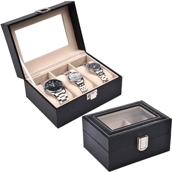 Cassettiera orologeria con 3 cassette - conservazione orologi - nero - pelle PU