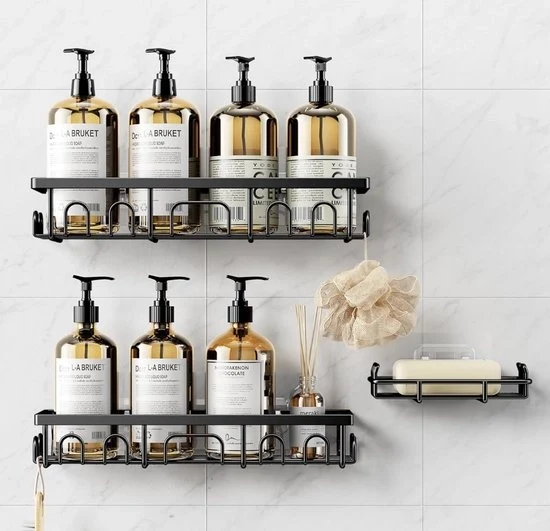 Set di 3 Pannelli per Doccia Senza Fori – Organizzatore per la Cucina di Bagno in Acciaio Inox – Doccia rapida con contenitore per sapone e tenuta per spazzola da denti – Ripiano per la Cucina di Bagno e la Doccia